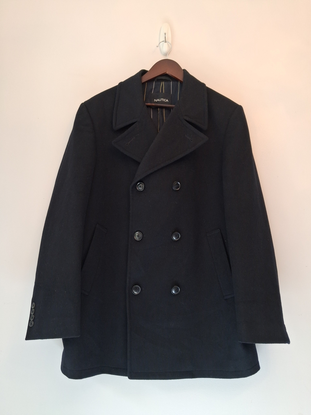 Nautica Men’s Black 40R Double-Breasted Wool Peacoat